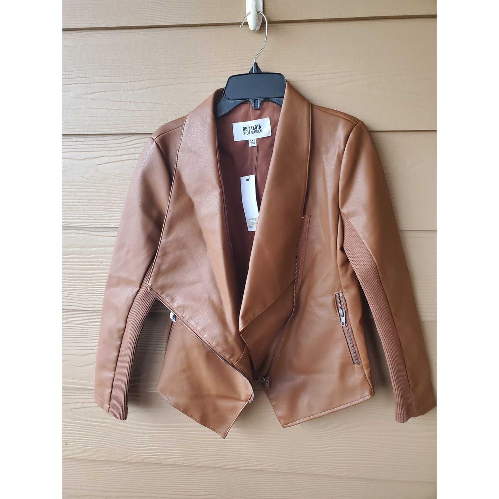 Bb Dakota Steve Brown Faux Madden Leather Jacket Size Xxs